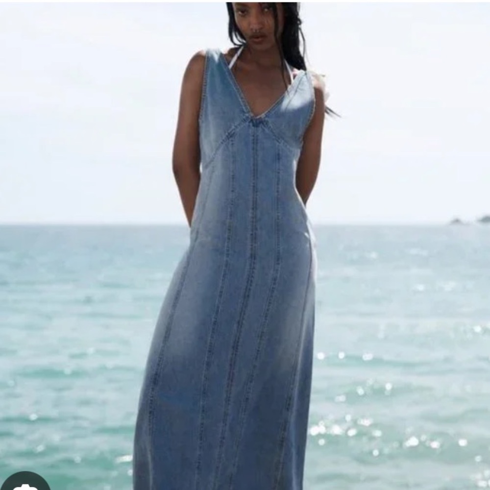 Zara denim double v-neck dress